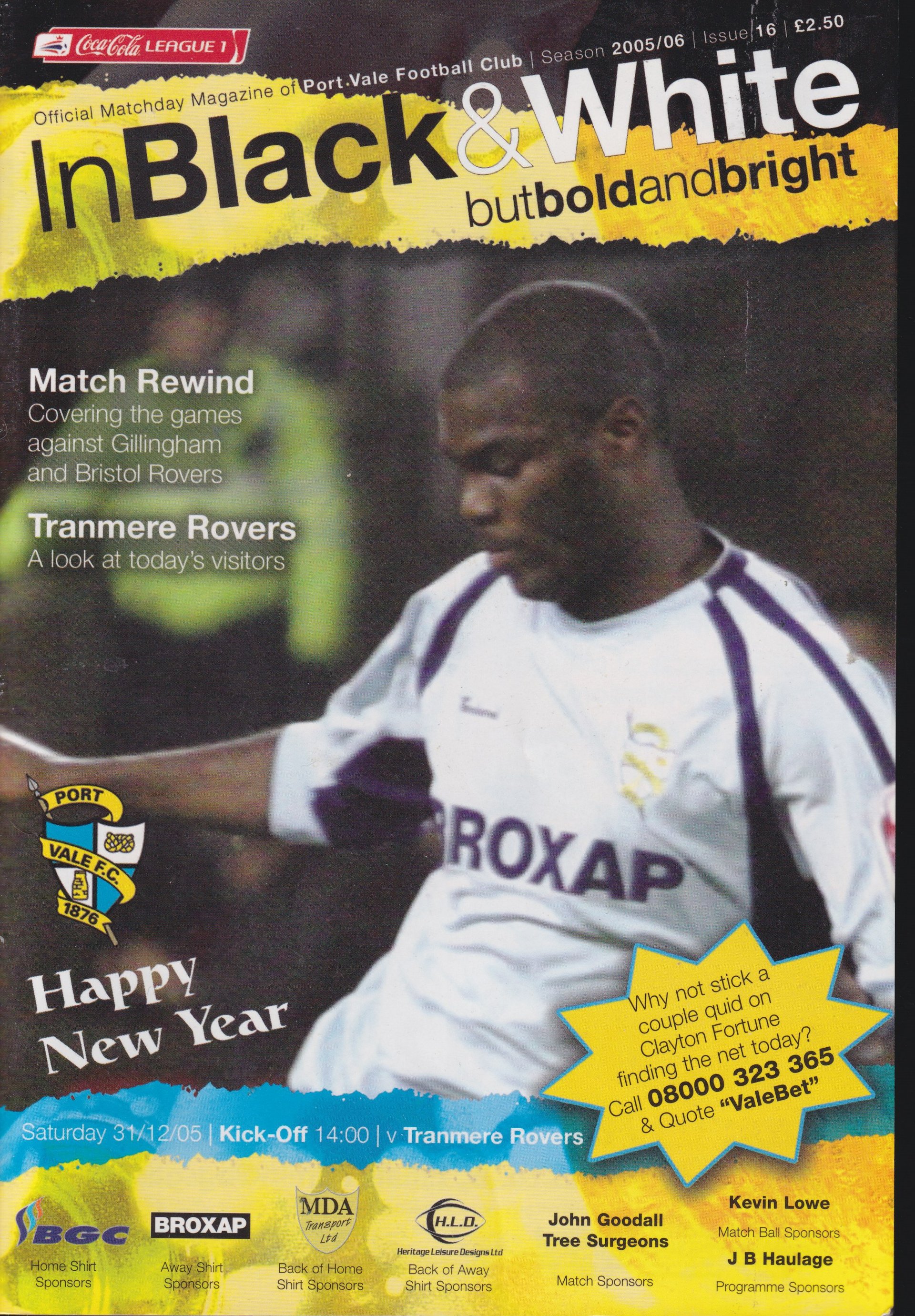 Port Vale v Tranmere Rovers match programme